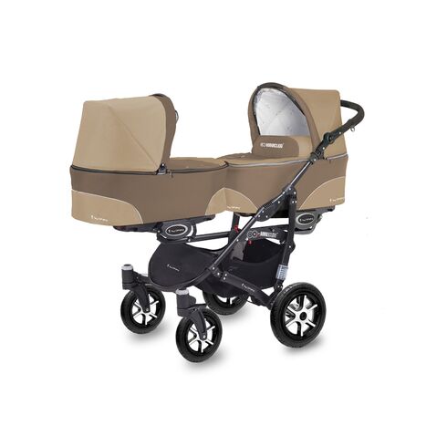 Carucior Pentru Gemeni MyKids Twinni Cappuccino 3 In 1, Culoare: Crem  - ExclusivMAG.ro