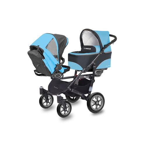Carucior Pentru Gemeni MyKids Twinni Blue 3 In 1, Culoare: Albastru  - ExclusivMAG.ro