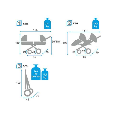 Carucior Pentru Gemeni MyKids Twinni Blue 3 In 1, Culoare: Albastru - poza 5 - ExclusivMAG.ro