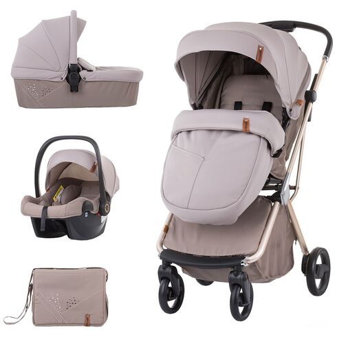 Carucior Chipolino Piruet 3 in 1 Latte cu sezut rotativ, Culoare: Crem