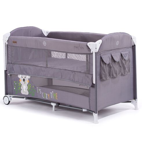 Patut pliabil Chipolino Merida Mist cu laterala culisanta, Culoare: Gri,poza 4