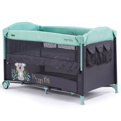 Patut pliabil Chipolino Merida Mint cu laterala culisanta, Culoare: Turquoise,poza 4