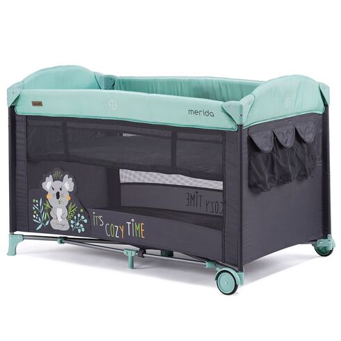 Patut pliabil Chipolino Merida Mint cu laterala culisanta, Culoare: Turquoise,poza 5