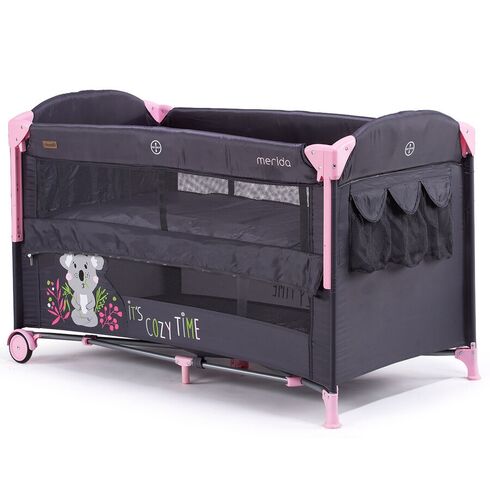 Patut pliabil Chipolino Merida Peony Pink cu laterala culisanta, Culoare: Roz,poza 4