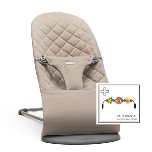 Balansoar BabyBjorn Bliss Sand Grey, Bumbac cu bara de jucarii, Culoare: Crem,poza 2