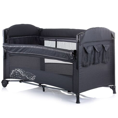 Patut pliabil Chipolino Merida asphalt linen cu laterala culisanta, Culoare: Gri/Negru,poza 3