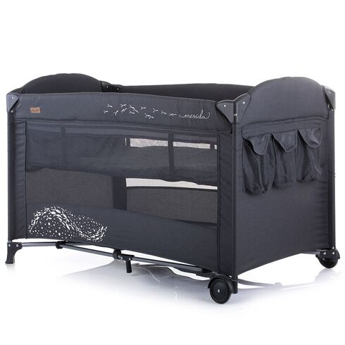 Patut pliabil Chipolino Merida asphalt linen cu laterala culisanta, Culoare: Gri/Negru,poza 5