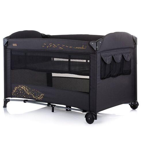 Patut pliabil Chipolino Merida carbon linen cu laterala culisanta, Culoare: Negru,poza 5
