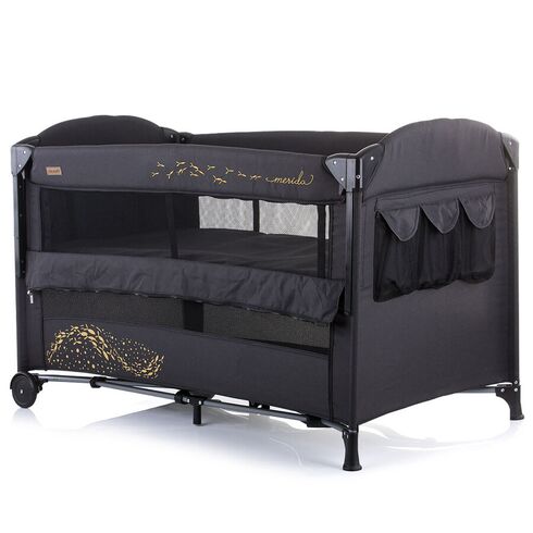 Patut pliabil Chipolino Merida carbon linen cu laterala culisanta, Culoare: Negru,poza 4
