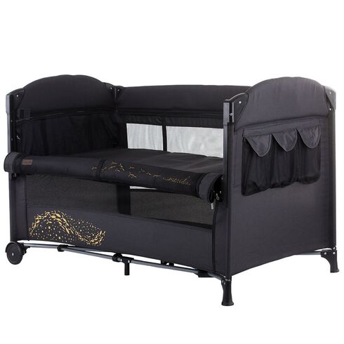 Patut pliabil Chipolino Merida carbon linen cu laterala culisanta, Culoare: Negru