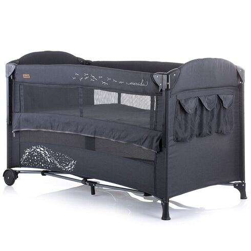 Patut pliabil Chipolino Merida asphalt linen cu laterala culisanta, Culoare: Gri/Negru,poza 4
