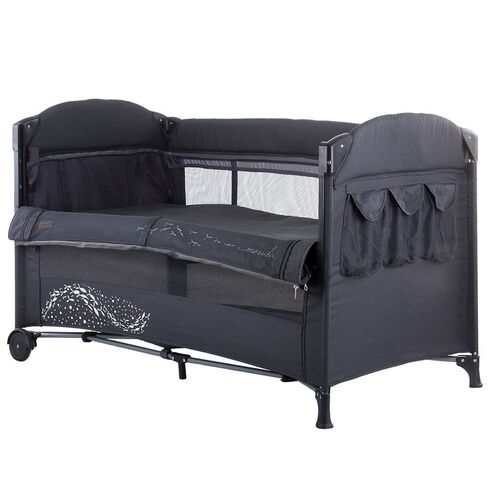 Patut pliabil Chipolino Merida asphalt linen cu laterala culisanta, Culoare: Gri/Negru