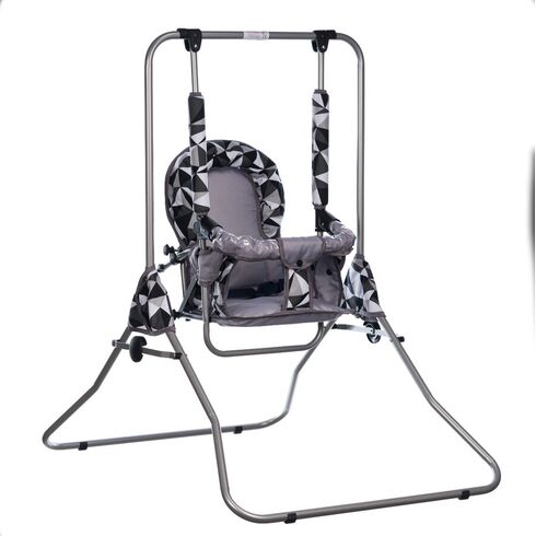 Leagan pentru copii, Top Kids, cu spatar reglabil si bara detasabila, Grey Romb, Culoare: Gri/Negru,poza 3