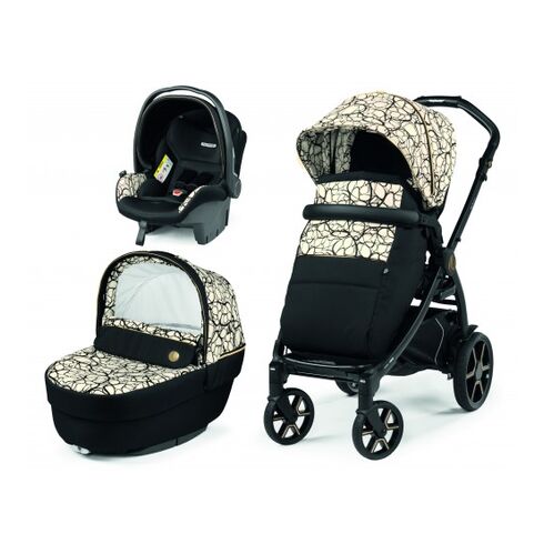 Carucior 3 in 1 Peg Perego Book, Primoviaggio SL, 0 - 22 kg, Graphic Gold, Negru / Bej, Culoare: Crem