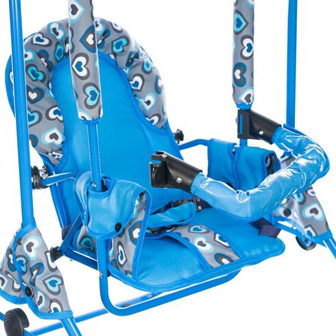 Leagan pentru copii, Top Kids, cu spatar reglabil si bara detasabila, Blue Hearts, Culoare: Albastru,poza 6