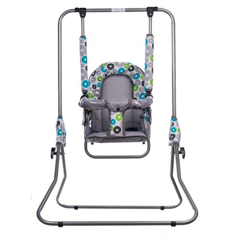 Leagan pentru copii, Top Kids, cu spatar reglabil si bara detasabila, Grey Flowers, Culoare: Gri