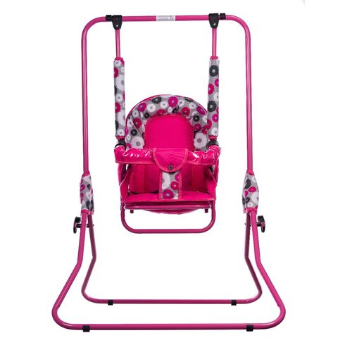 Leagan pentru copii, Top Kids, cu spatar reglabil si bara detasabila, Pink Flowers, Culoare: Roz