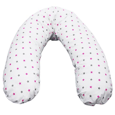 Perna De Alaptat Cu Husa Bumbac Si Umplutura Fibre De Silicon, EKO, 180cm - Pink Stars  - ExclusivMAG.ro