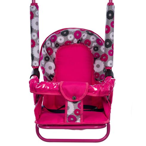 Leagan pentru copii, Top Kids, cu spatar reglabil si bara detasabila, Pink Flowers, Culoare: Roz,poza 2