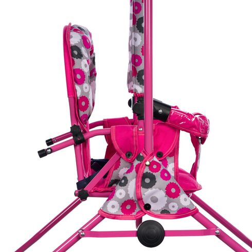 Leagan pentru copii, Top Kids, cu spatar reglabil si bara detasabila, Pink Flowers, Culoare: Roz,poza 3