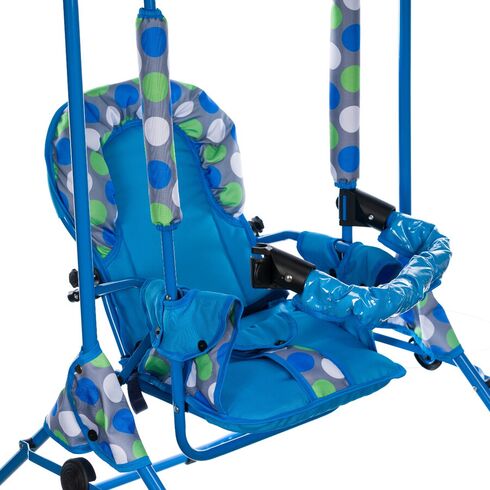 Leagan pentru copii, Top Kids, cu spatar reglabil si bara detasabila, Blue Dots, Culoare: Blue,poza 6