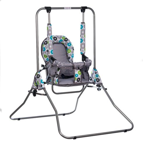 Leagan pentru copii, Top Kids, cu spatar reglabil si bara detasabila, Grey Flowers, Culoare: Gri,poza 3