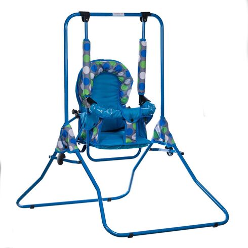 Leagan pentru copii, Top Kids, cu spatar reglabil si bara detasabila, Blue Dots, Culoare: Blue,poza 3