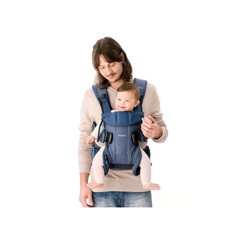 Marsupiu anatomic One BabyBjorn, cu pozitii multiple de purtare Denim Midnight Blue, Bumbac, Culoare: Albastru - poza 3 - ExclusivMAG.ro