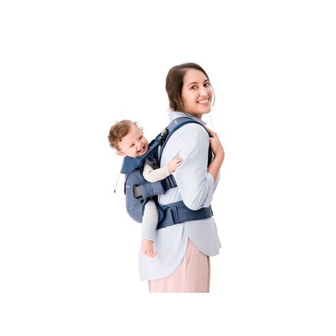 Marsupiu anatomic One BabyBjorn, cu pozitii multiple de purtare Denim Midnight Blue, Bumbac, Culoare: Albastru - poza 2 - ExclusivMAG.ro