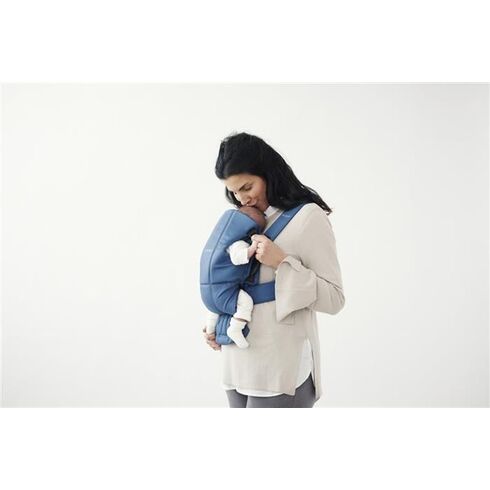 Marsupiu anatomic BabyBjorn Mini, cu pozitii multiple Vintage Indigo, Bumbac, Culoare: Albastru - poza 2 - ExclusivMAG.ro