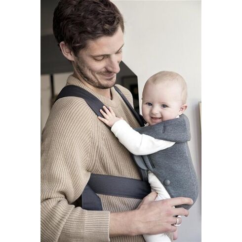 Marsupiu anatomic BabyBjorn Mini, cu pozitii multiple Dark Grey, 3D Jersey, Culoare: Gri,poza 2