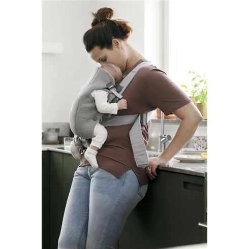 Marsupiu anatomic Mini BabyBjorn, cu pozitii multiple Light Grey, 3D Jersey, Culoare: Gri deschis,poza 3