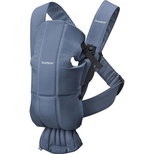 Marsupiu anatomic BabyBjorn Mini, cu pozitii multiple Vintage Indigo, Bumbac, Culoare: Albastru  - ExclusivMAG.ro