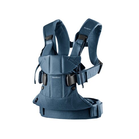 Marsupiu anatomic One BabyBjorn, cu pozitii multiple de purtare Denim Midnight Blue, Bumbac, Culoare: Albastru  - ExclusivMAG.ro