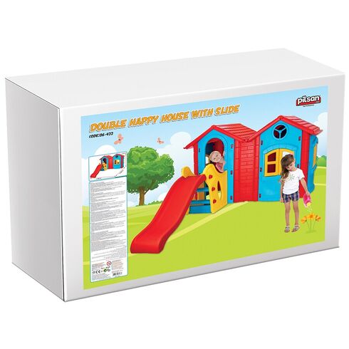 Casuta cu tobogan pentru copii Pilsan Double Happy House blue,poza 4