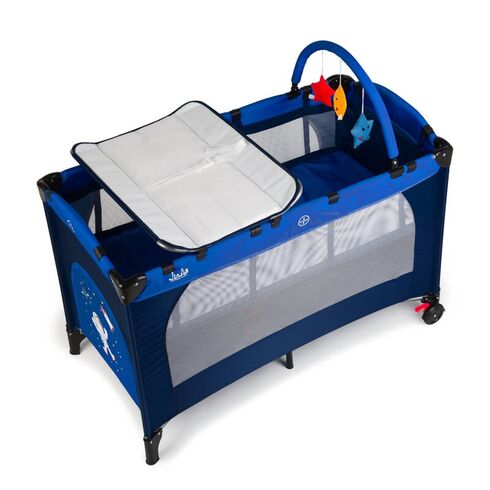 Patut pliant 2 niveluri Juju Sleepy Baby, Space Adventure, Culoare: Albastru, Dimensiuni: 120x60,poza 2