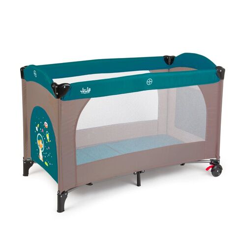 Patut pliant 2 niveluri Juju Sleepy Baby, Space Doggy, Culoare: Turquoise, Dimensiuni: 120x60,poza 3