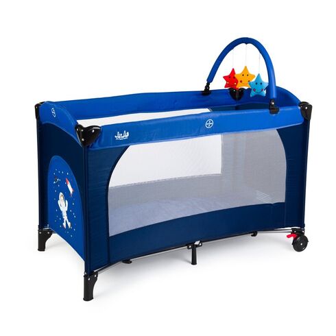 Patut pliant 2 niveluri Juju Sleepy Baby, Space Adventure, Culoare: Albastru, Dimensiuni: 120x60,poza 3