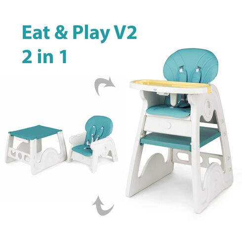 Scaun de masa transformabil Juju Eat&Play V2, Turcoaz, Culoare: Turquoise,poza 2