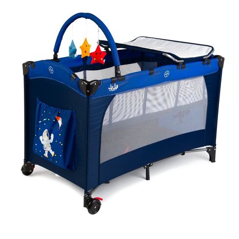 Patut pliant 2 niveluri Juju Sleepy Baby, Space Adventure, Culoare: Albastru, Dimensiuni: 120x60,poza 4