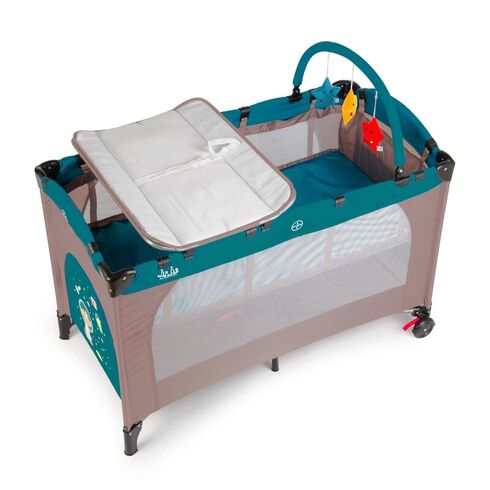 Patut pliant 2 niveluri Juju Sleepy Baby, Space Doggy, Culoare: Turquoise, Dimensiuni: 120x60,poza 4