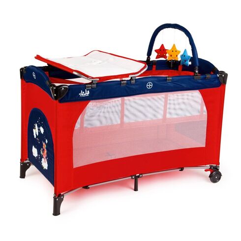 Patut pliant 2 niveluri Juju Sleepy Baby, Sweet Dreams, Culoare: Rosu, Dimensiuni: 120x60,poza 2