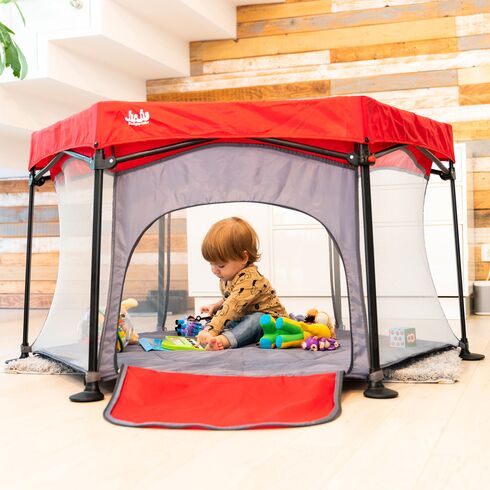 Tarc de joaca pliant Juju Play All Day, Rosu-Gri, Culoare: Gri/Rosu,poza 5