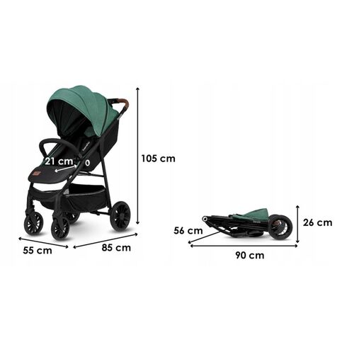 Carucior sport Lionelo Zoey Cadru din aluminiu, Verde, Culoare: Verde,poza 4