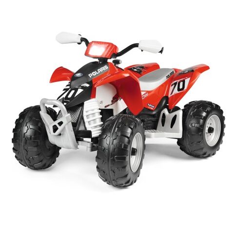 ATV Peg Perego Polaris Outlaw 330 W, 12V, 3 ani+, Negru / Rosu
