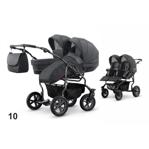 Carucior pentru doi copii Mikado GOLDSTAR 0+1 (T01-10) Grafit/Cadru Grafit, Culoare: Gri/Negru  - ExclusivMAG.ro