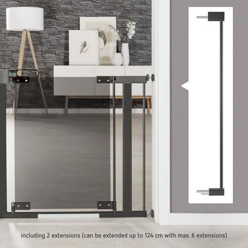 Poarta de siguranta Reer DesignLine Puristic, presiune, 76-96 cm, metal + plexiglas gri - poza 2 - ExclusivMAG.ro