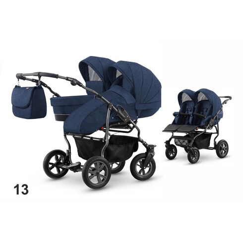 Carucior pentru doi copii Mikado GOLDSTAR 0+1 (T01-13) Albastru/Cadru Grafit, Culoare: Albastru  - ExclusivMAG.ro