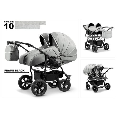 Carucior pentru gemeni Mikado DUET LUX D-10 3 in 1, Culoare: Gri deschis  - ExclusivMAG.ro