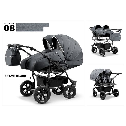 Carucior pentru gemeni Mikado DUET LUX D-09 3 in 1, Culoare: Albastru